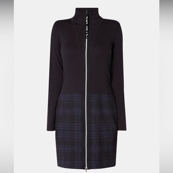 Marc Cain Sport Knit Dress with full zip in navy blue with plaid - Picture 1 of 9